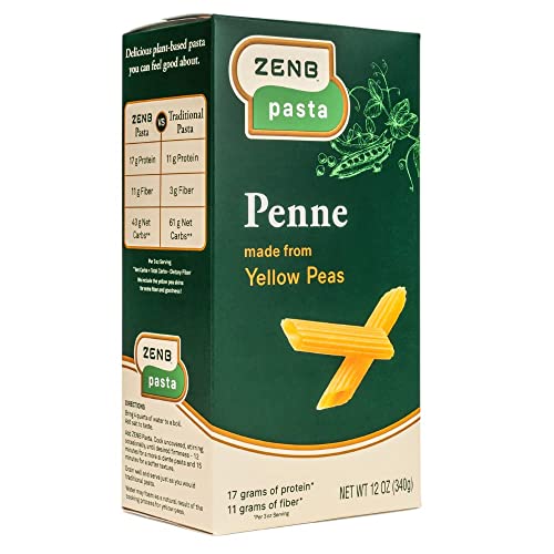 Zenb Plant Based Penne Pasta - Made From 100% Yellow Peas, Gluten Free, Non-Gmo & Vegan, 17G Protein & 11G Fiber In Every 3 Oz Serving - 12 Oz Boxes (Pack Of 3) #TOP1
