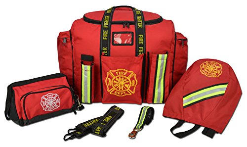 Lightning X Premium Firefighter Turnout Gear Bag Captain's Bundle w/Glove Strap + SCBA Mask & Toiletry Bags RED - Lightning X Products