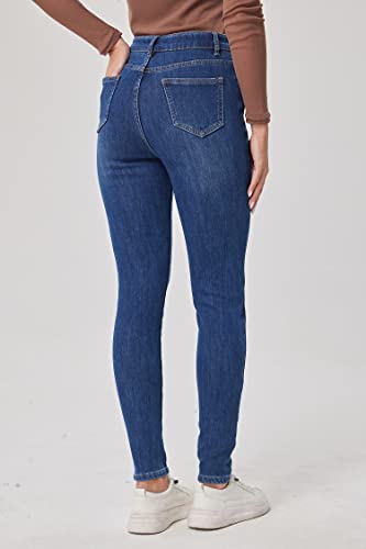 Fakanhui Women's Fleece Lined Jeans Winter Flannel Lined Jeans Thermal Denim Warm Jeans2