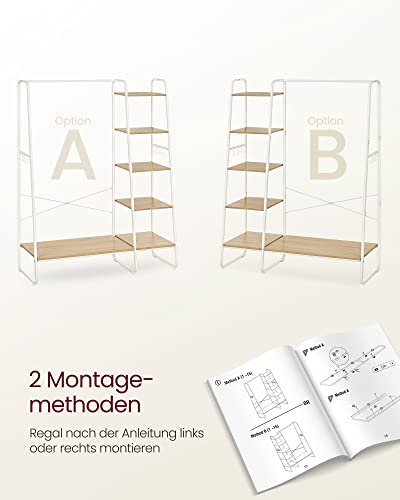 VASAGLE Kleiderständer, Garderobenständer, 45 x 120 x 160 cm Garderobe, Kleiderstange, Schuhablage, offener Kleiderschrank, 6 Haken abnehmbar, Schlafzimmer Flur, eichenfarben-mattweiß RGR116W09