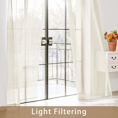 Image of Natural Sheer Curtains 108 Inches Extra Long, Privacy Semi Sheer Curtains for Living Room Bedroom, Light Filtering Rod Pocket Voile Window Drapes 2 Panels Set, Each 42 inch W x 108 inch L