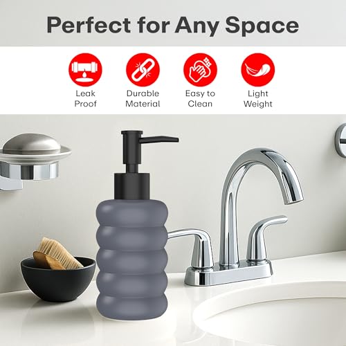 Image of Rioware Ceramic Soap Dispenser Hand Wash Bottles for Basin | Multipurpose Refillable for Liquid Shampoo, Kitchen, Bathroom, and Household Use | 300Ml, Pack of 1 - Round Grey