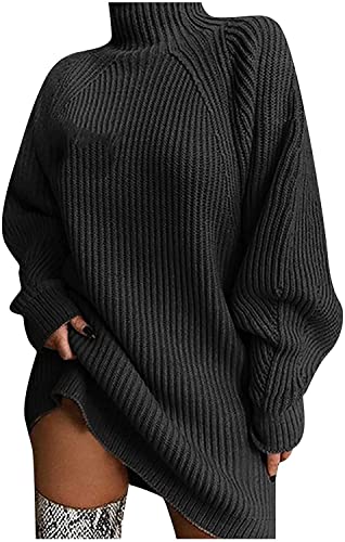 seiveini Femmes Pull col Roulé Robe Longue Chaud Hiver Manches Longues Élégante Pullover Loose Robe Tricot Chemisier Blouse Tops Décontracté Noir XL Cover