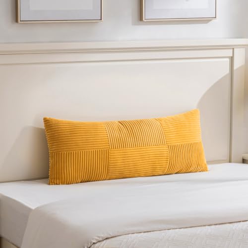 Image of Fancy Homi Set of 2 Gold Yellow Boho Long Lumbar Body Decorative Throw Pillow Cover 14x36 Inch for Bed Couch Bedroom Bench, Soft Patchwork Corduroy Textured Pillow Case, Rustic Farmhouse Room Decor