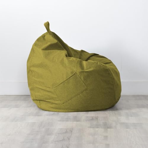 Fansu Colores Sólidos Puff, Lino Puff Sin Relleno, Puf con Asa Salon Bean Bag para Adultos y Niños, Puff Infantiles para Uso Interior y Exterior (S,Verde Oliva)