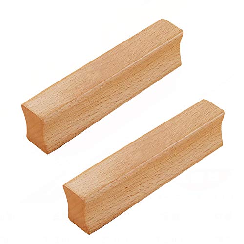 2 Stück Holz Möbelgriff Massiv Holzgriff Türgriff Hardware Griffe Beige Schrankgriff Schubladengriff für Tür Möbel Knöpfe Schubladen Schrank Kommoden,Dekoration(Hole distance:64mm) Cover