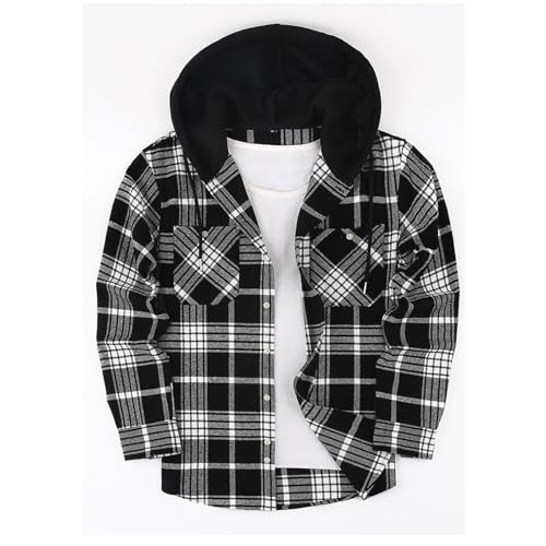 Hoodies For Men Plaid Button Down Hooded Shirts Spring Fall Stylish Patchwork Long Sleeve Coats Hoodies With Pockets2