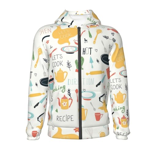 Kitchen Doodle Pattern Kids Pullover Hoodies Boys Zip Up Sweatshirts Girls Athletic Clothes with Pocket2