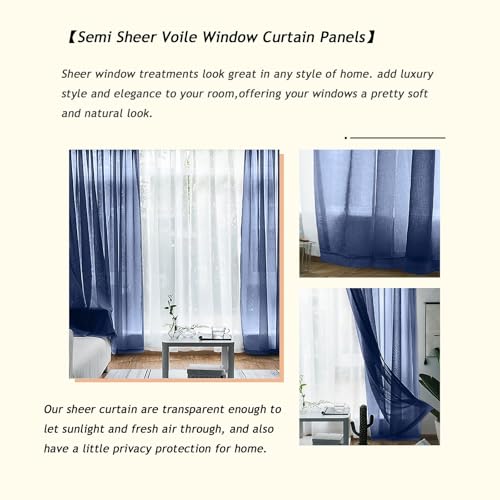 Voilage a oeillets bleu foncé rideau premium effet mousseline de soie 200 x 145 cm