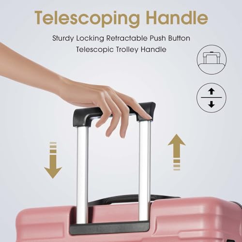 Altillo 3 Piece Luggage Set, PC+ABS Lightweight Suitcase Sets with Spinner Wheels, Hardshell Luggage Sets with TSA Lock (20/24/28) (Pink)4