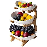 Mangoton 3 Tier Fruit Basket Stand Ceramic, Fruit Bowl Bamboo, Fruit Basket Effortless to Clean...