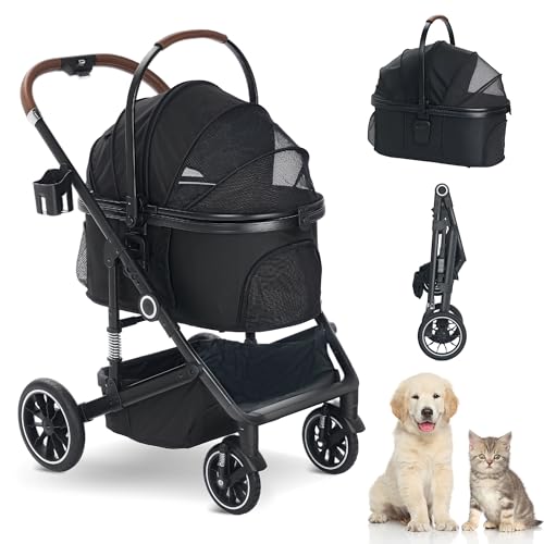 Pet Stroller with 4 Wheels, 3 IN 1 Folding Puppy Strollers for Sm...