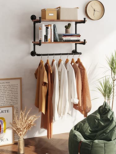 TEDIDUWA 30in Industrial Pipe Clothing Rack,2-Tier Wall Mounted Clothes Rack,