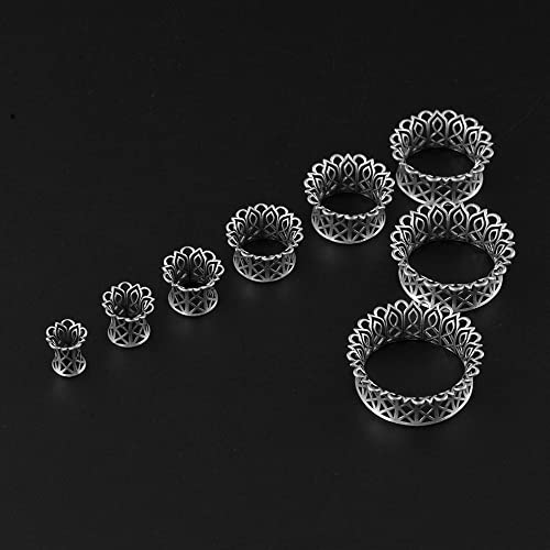 PUNKYOUTH 2PCS Ear Gauges Plugs Hollow Floral Single Flared Tunnels Fashion Expander Stretcher Piercings Brass Gauge Earrings 2g-1\"