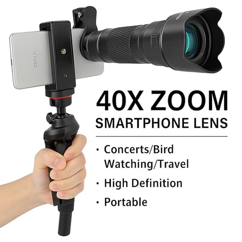 Image of 40X Zoom Telephoto Lens Kit for Smartphones, HD Camera Lens with Tripod, iPhone Samsung Compatible