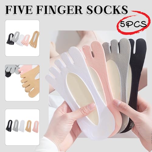 Image of 5 Pairs Toe Separator Socks, No Show Low Cut Yoga Toes, Light Breathable Compression Socks for Women, Non-Slip