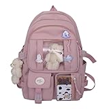 LHHMZ Kawaii School Backpack for Girls Causal Travel School Bags Large Aesthetic Backpack Handbag with Pin and Accessories