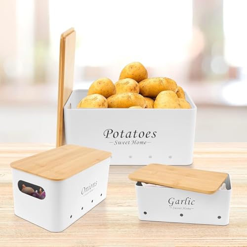 Image of 3 Pieces Potato Onion Storage Bin Sturdy for Kitchen Counter Farmhouse Decor white|Home & Garden | Kitchen Storage & Organization |3 Food Storage Containers (White)
