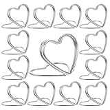 Sosoport 10 Stück Metall Tischnummernhalter Herzform Silberner Kartenhalter für Hochzeit Party Restaurant Stabiler Fotohalter und Notizclip