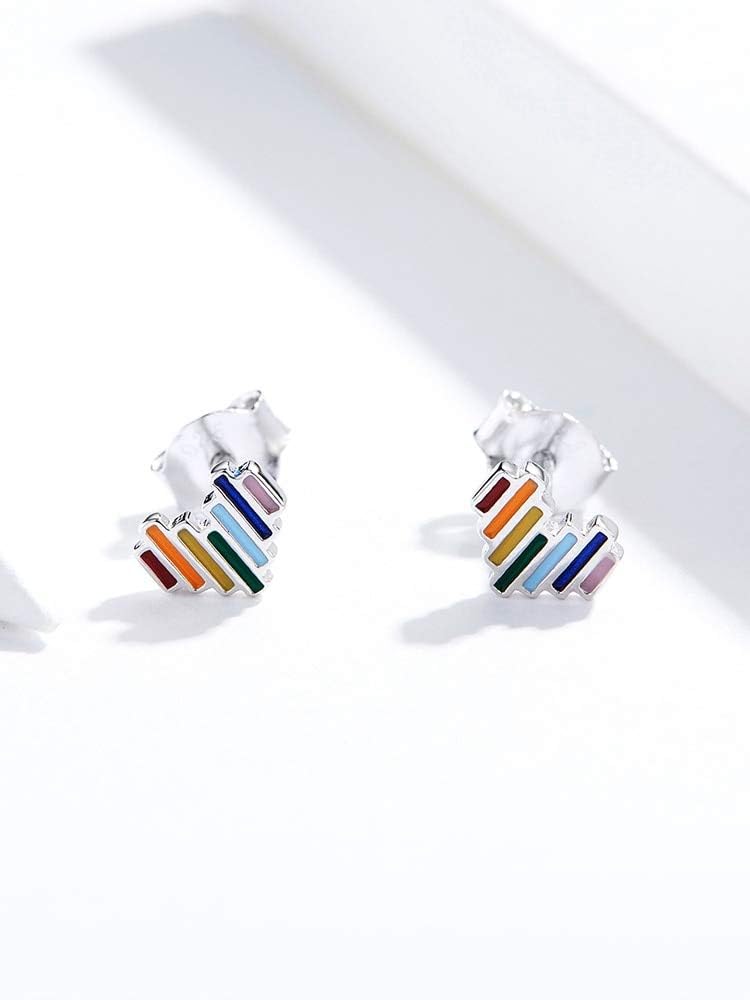 Orecchini a Bottone con Cuore Arcobaleno smaltato per Ragazze e Donne Che prevengono i Gioielli allergici