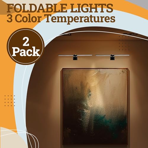 Image of 4 Pack Picture Light for Wall, 18in Cordless Rechargeable Wall Art Light, Adjustable Brightness Painting Frame Light with for Living Room, Gallery, Artwork (Black)