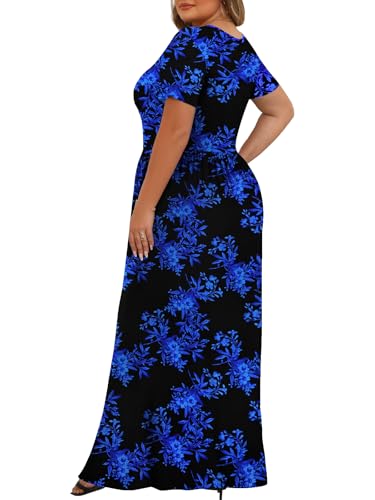 Tencede Womens Plus Size Maxi Dresses Summer 2025 Casual Short Sleeve with Pockets Long Dress 1X-5X4