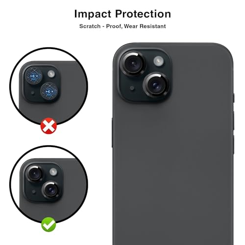 Image of Camera Lens Protector for Apple iPhone 15 | 9H Hardness, Full Coverage Camera Metal Ring Ultra-Thin /Clear (Black)