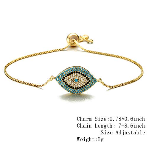 Trendy Gold Plated Turkish Evil Eye Bracelet Pave CZ Blue Eye Gold Chain Bracelet Adjustable Female Party Jewelry2