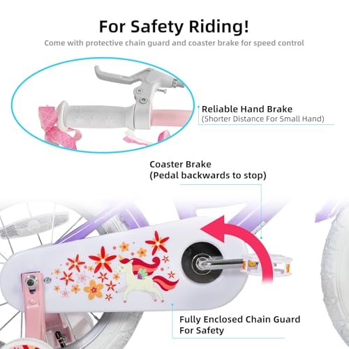image for JOYSTAR Unicorn 14 Inch Kids Bike for 3-5 Years Girls Bike with Doll S