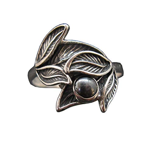 Bague florale en argent 925 et hématite véritable au raffinement intemporel