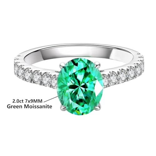 2.0ct Oval Ring Women 7x9MM Blue Green Moissanite Laboratory Diamond Eternal Jewelry 18K White Gold Plated S925 Silver Rings Gift3