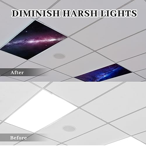 Image of ROCEEI Pack of 4 Fluorescent Light Covers for Ceiling Lights, 4 x 2 Ft, Magnetic Light Covers for Classroom Office Home School Ceiling Decor(Galaxy)