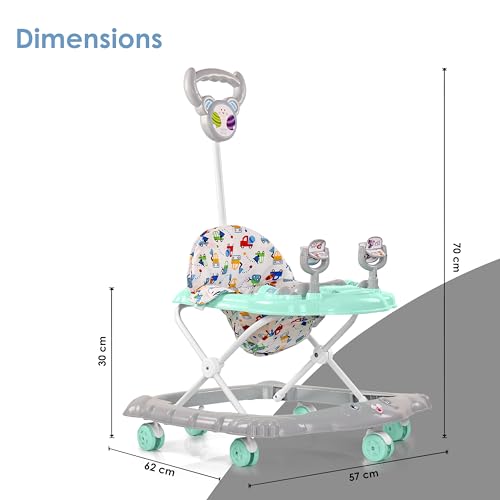 Image of BabyGo Jonny Walker for 6-24 Months, Baby Walker with Push Handle & Activity Tray - Foldable Adjustable Height Infant Walker with Wheels, Music,Toy Bar and Comfotable seat (Blue-Grey)