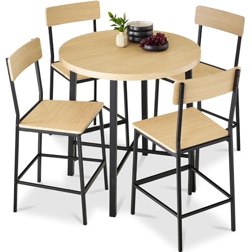 Best Choice Products 5-Piece Modern Round Counter Height Dining Set for Home Kitchen, Dining Room w/ 4 Chairs, 1.5in Thick Table - Natural