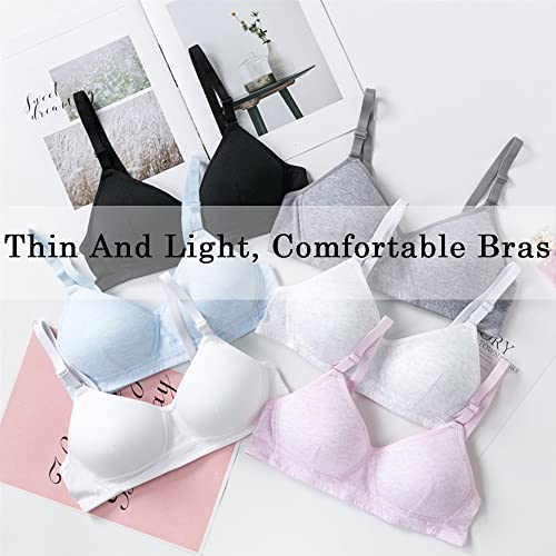 Young Girls Bras 3 Pieces Cotton Teenage Underwear Wireless Sports Bra with 3 Row Eye Buckles 12-18 Years Girls and Women Lingerie Bralettes
