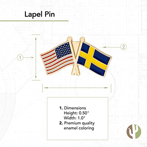 Image of Desert Cactus Sweden Flag Lapel Pin SWE Sweden Made of Metal for Formal Wear, Bag and Hat Jewelry, and Tie Tack (Double Pin)