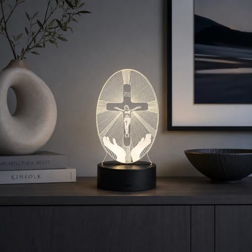 LJYIDAMY 3D Jesus Cross Night Light, Christian LED Illusion Lamp with Remote, USB Powered Religious Cross Lamp for Bedroom Prayer Room Decor, Christmas Christian Gifts for Men Women — view 6