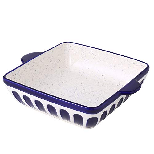 Porcelain Baking Dish 87 inch Square Baking Pan Cake Pan Bakeware with Double Handle for Kitchen Cooking Dark Blue