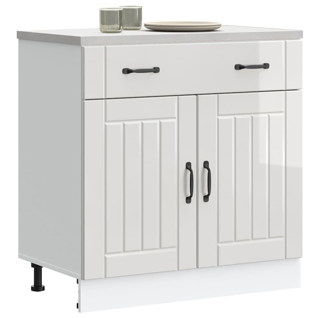 Küchen-Unterschrank Lucca Hochglanz-Weiß Holzwerkstoff, 80 x 46 x 81,5 cm, mit Schublade und Türen, verstellbare Füße, Stauraum für Küchenutensilien und Arbeitsplatte Nicht enthalten