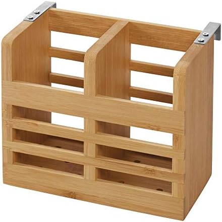 iDesign 43400 Storage for Work Surface, Cupboard or Dining Table, Small Bamboo Kitchen Utensil, Portable Cutlery Holder with 2 Compartments for Silverware, Beige, 16.5 cm x 6 cm x 13 cm