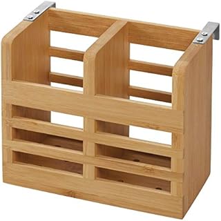 iDesign 43400 Storage for Work Surface, Cupboard or Dining Table, Small Bamboo Kitchen Utensil, Portable Cutlery Holder with 2 Compartments for Silverware, Beige, 16.5 cm x 6 cm x 13 cm
