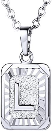 U7 A-Z 26 Letters Pendant Men Womens Fashion Jewelry Platinum Plated Square Pendants Capital Initial Necklace (L)