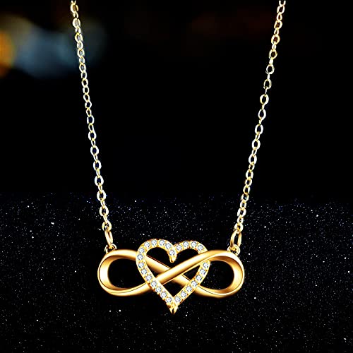 JOMYO Collana Uomo Cubana Con Pendente Cuore E Diamante Infinito Lucky 8 - Gioiello In Metallo Dorato Per Fidanzati E Coppie