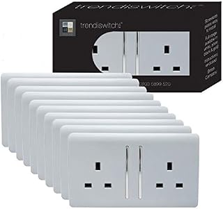 Trendi 2 Gang Artistic Modern Glossy 13 Amp Switched Tactile Plug Socket Silver Trade Pack (x10)