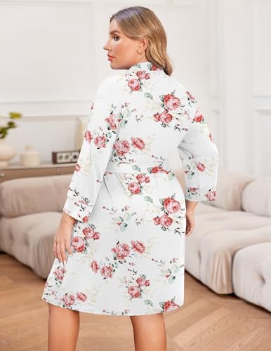 Image of Ekouaer Women Plus Size Robe Knee Length Lightweight Bathrobe Short Kimono Robes with Pockets Maternity Robe