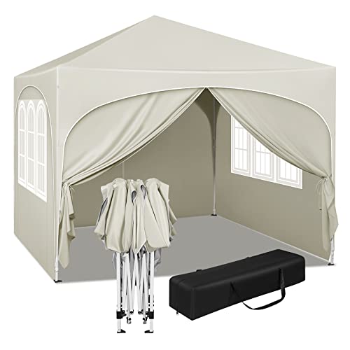 WOLTU Pop-up Gazebo, Gazebo with Sides 3m x 3m, Folding Event Shelter for Outdoor, Garden, Camping, Height Adjustable, Waterproof, UV-Protection, with Carry Bag, Beige