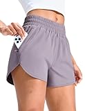 MIER Running Athletic Shorts for Women with Liner Mid Waisted Active Shorts for Workout Gym, Zip Pockets, Lavender Mist, S