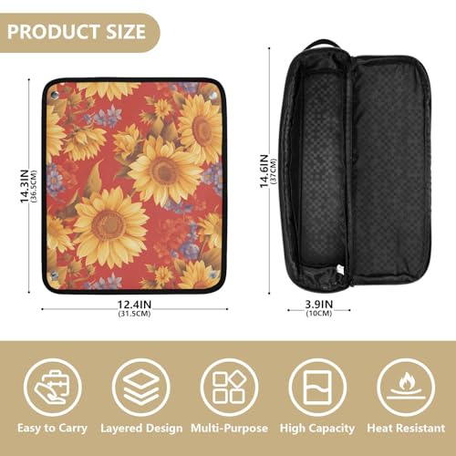 Bolsa de Viaje para Herramientas de Cabello Glowing Sunflower Roja Resistente al Calor Impermeable con Esterilla Extraíble para Plancha y Rizador miniatura 4