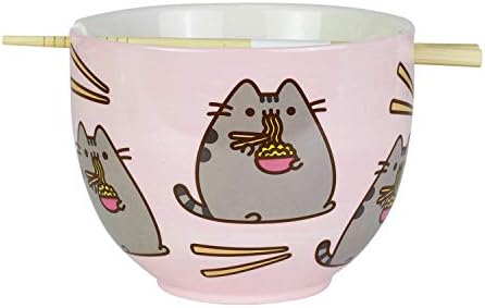 Enesco Pusheen by Our Name is Mud Ramen Bowl and Chopsticks Set, 4", Pink, 18 fluid ounces