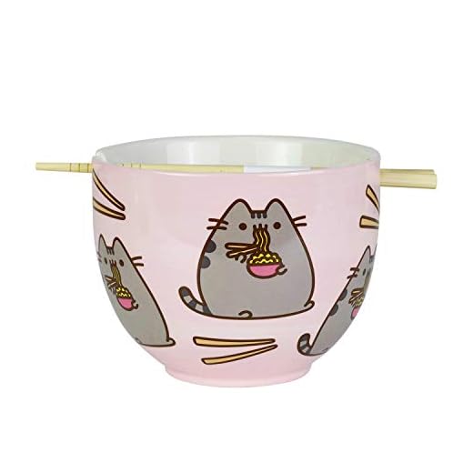 Enesco Pusheen by Our Name is Mud Ramen Bowl and Chopsticks Set, 4", Pink, 18 fluid ounces
